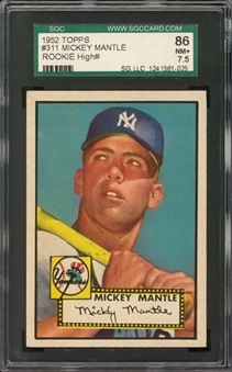 1952 Topps #311 Mickey Mantle – SGC 86 NM+ 7.5 Spectacular Well Centered Example